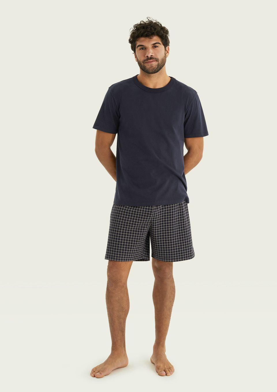 Pijama Curto Masculino Estampado + Saquinho Presenteável - Azul