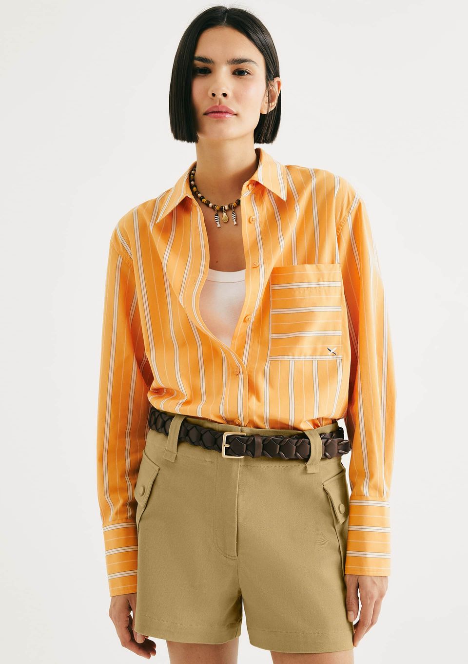 Camisa Feminina Fio Tinto Oversized - Laranja