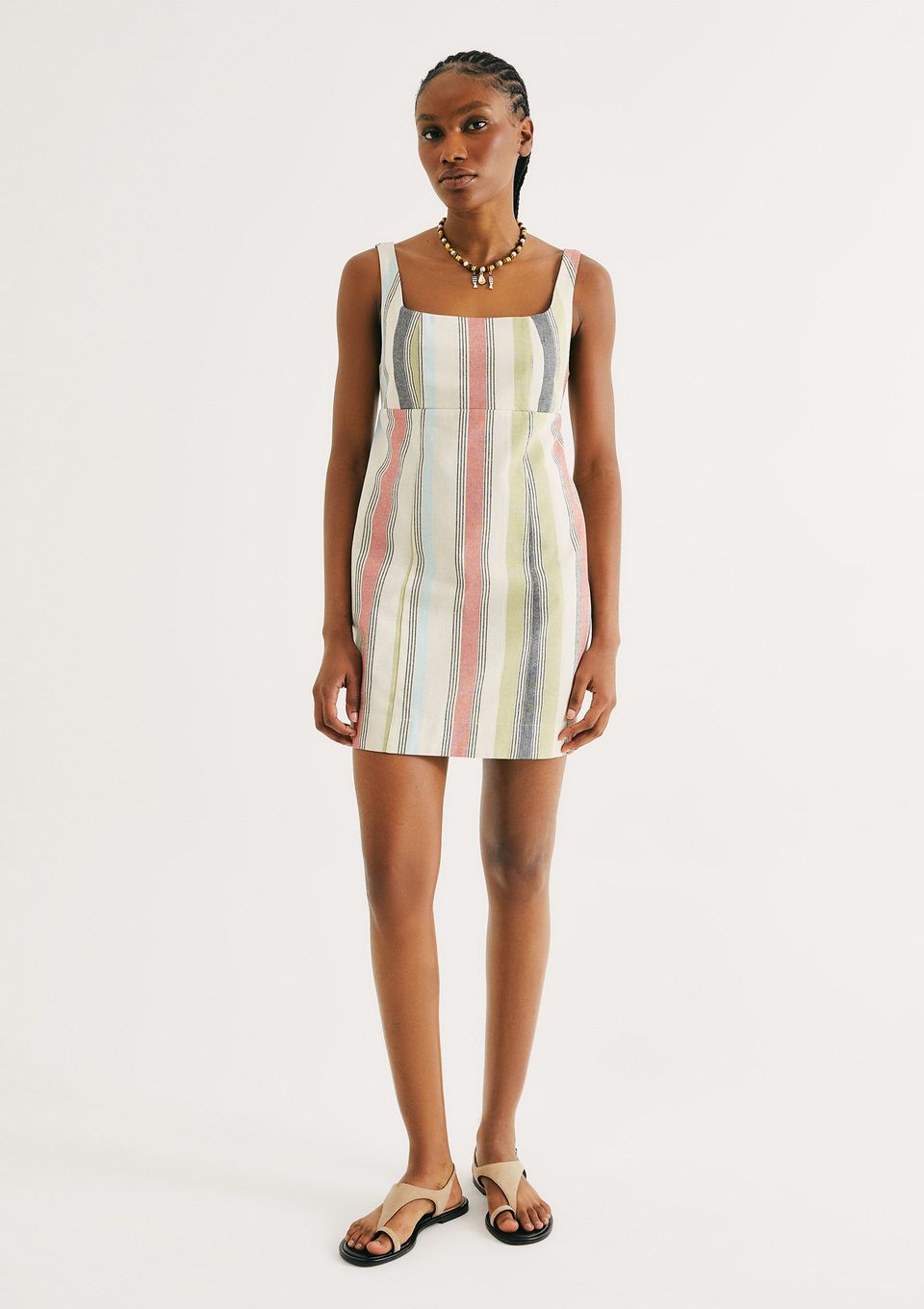 Vestido Listrado de Linho - Multicolorido