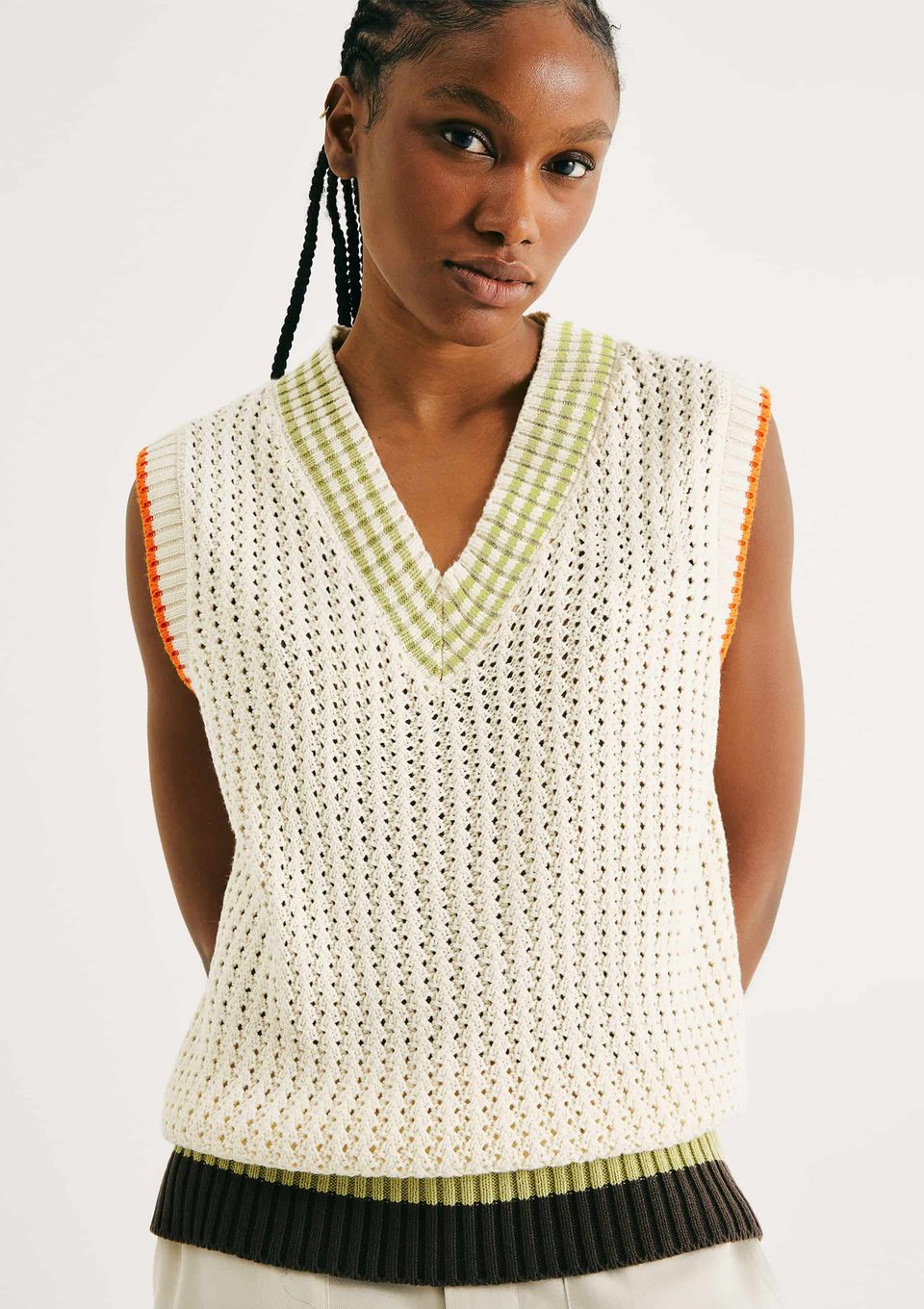 Colete Feminino Amplo em Tricô - Off White