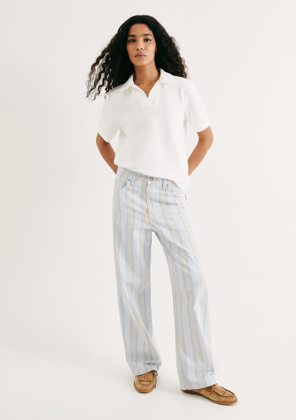 Calça Feminina Reta em Sarja Estampada - Azul