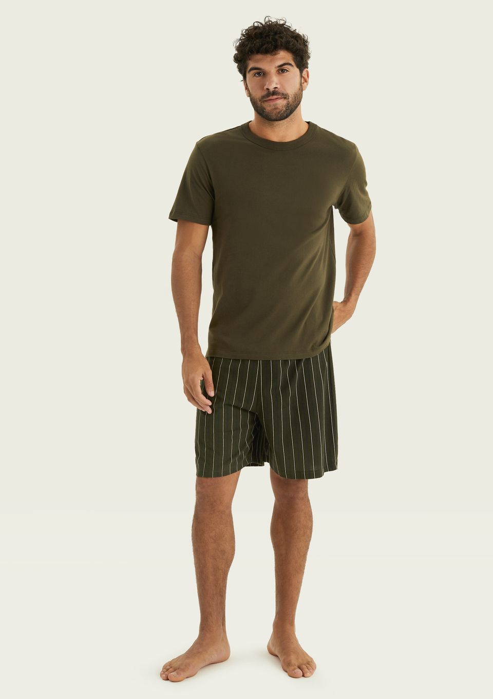 Pijama Curto Masculino Estampado + Saquinho Presenteável - Verde