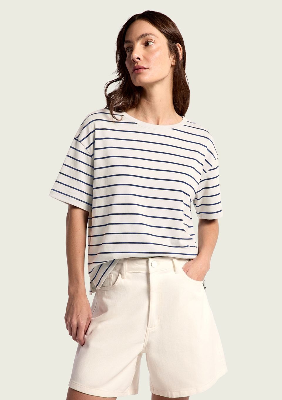 Blusa Feminina em Malha Listrada - Off White