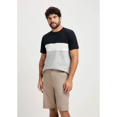 Bermuda Básica Masculina Cargo Em Sarja - Bege
