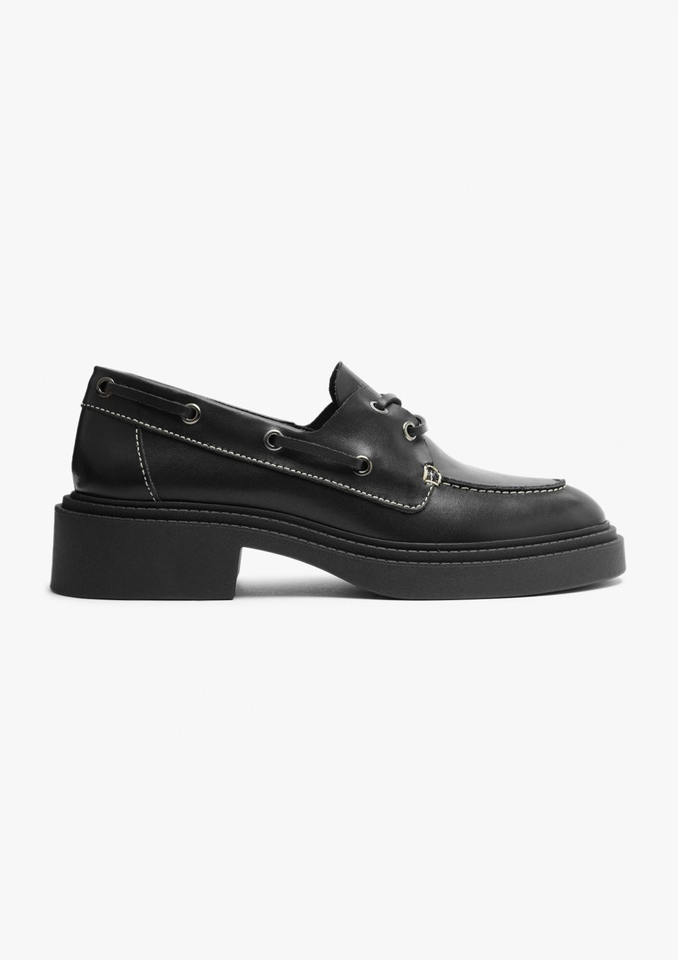 Mocassim Feminino Salto Bloco Couro - Preto