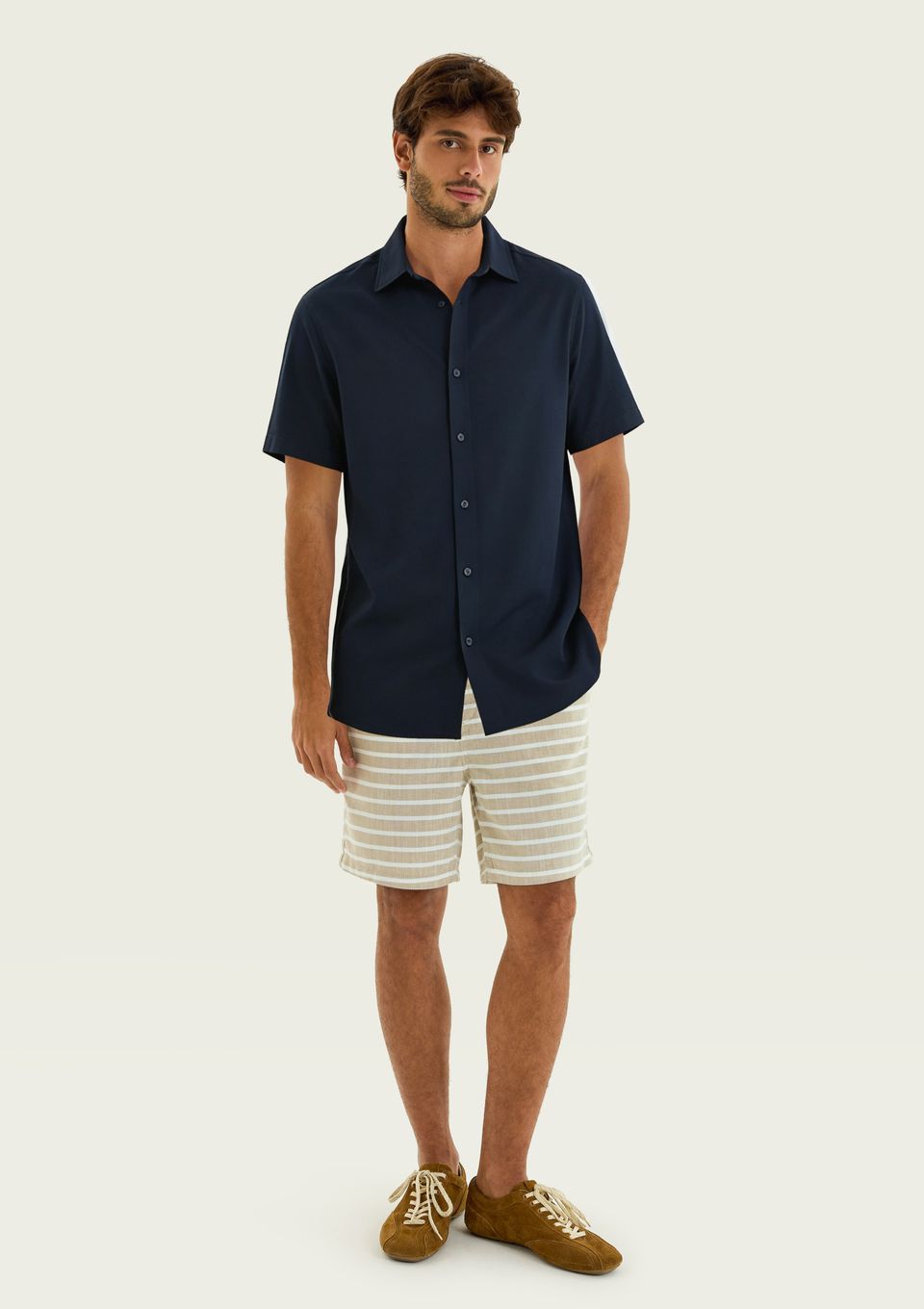 Camisa Masculina Manga Curta em Piquet - Azul