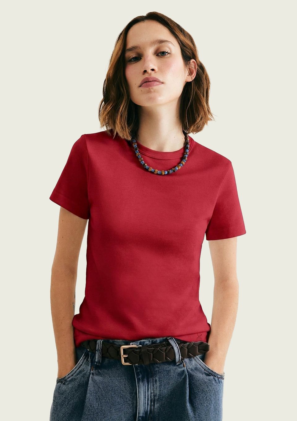 Camiseta Feminina Slim em Algodão - Vermelho