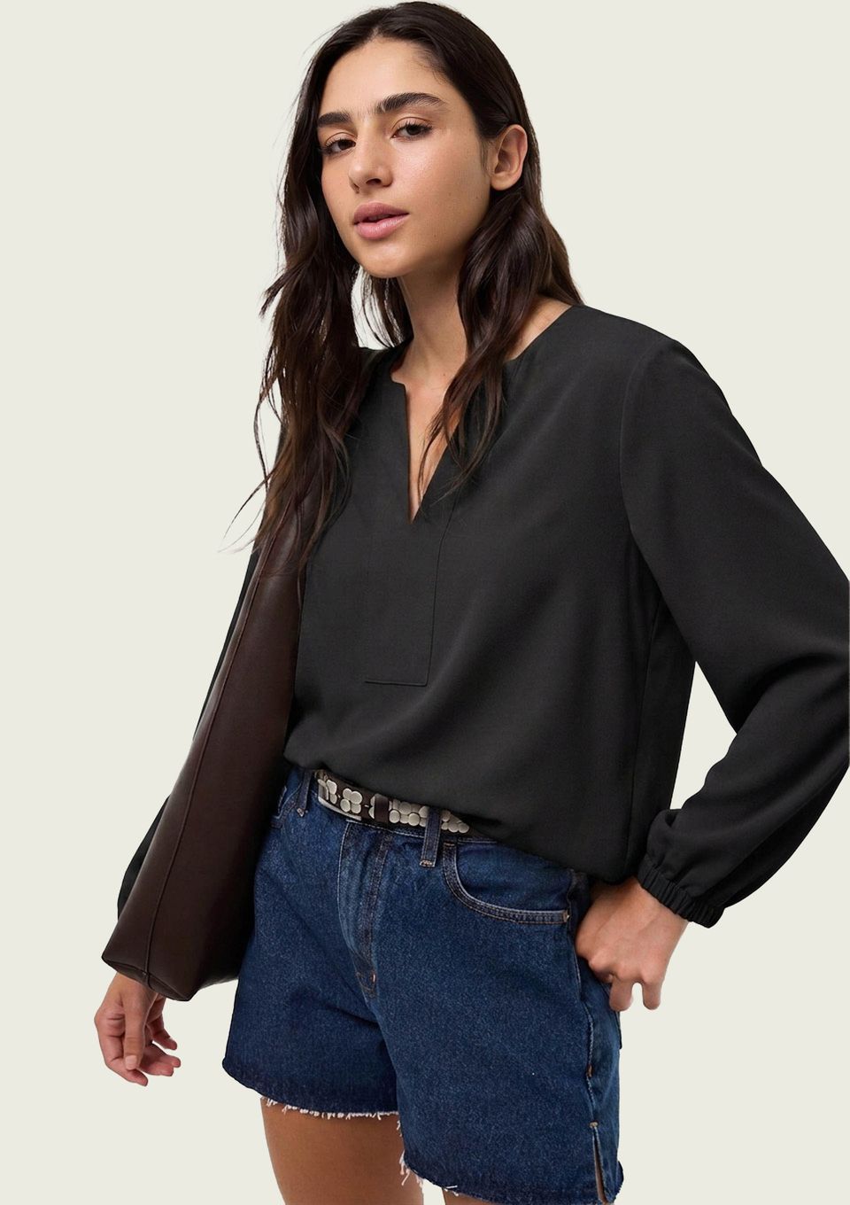 Blusa Feminina Manga 7/8 em Viscose - Preto