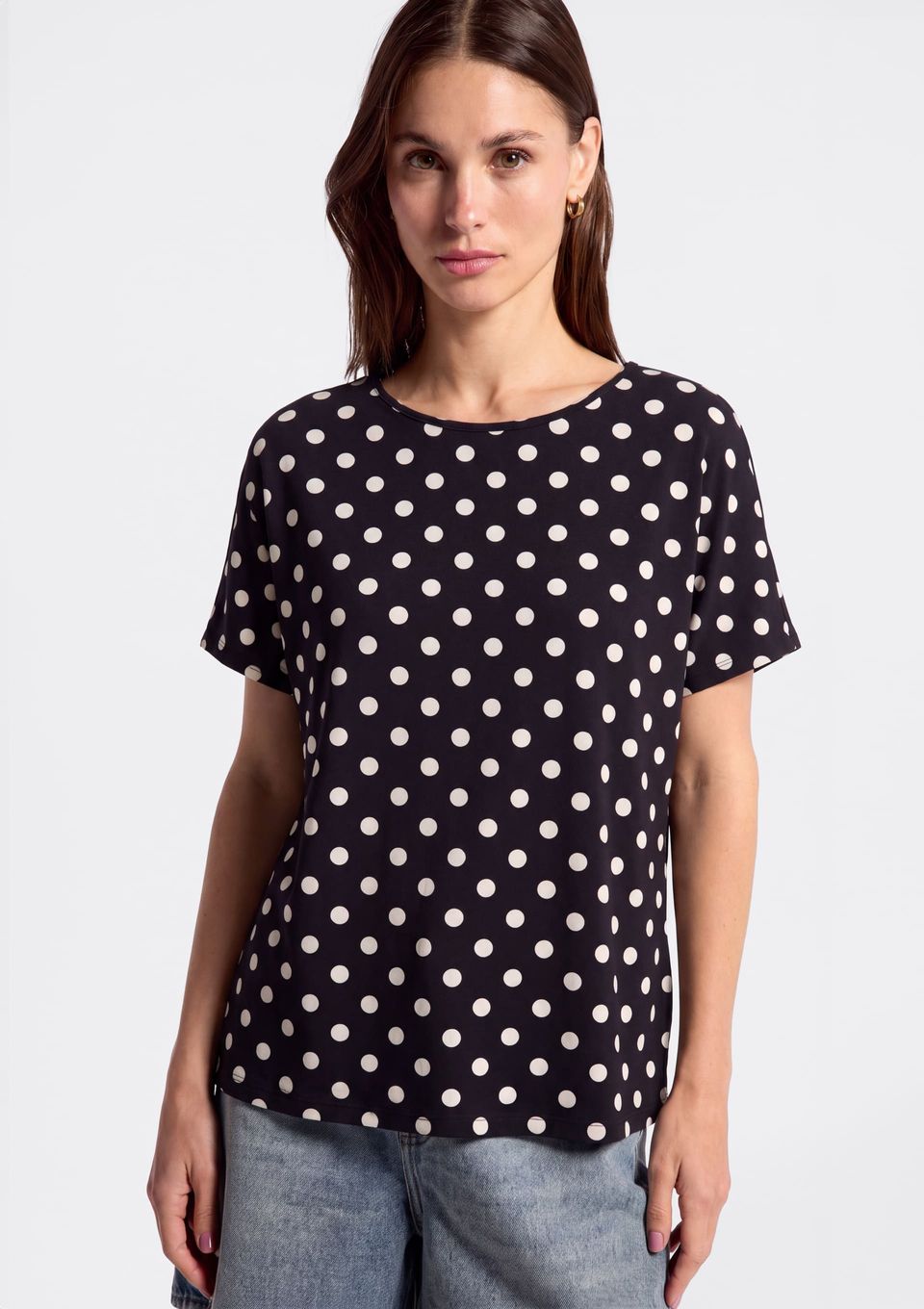 Blusa Feminina Manga Curta Estampada - Preto