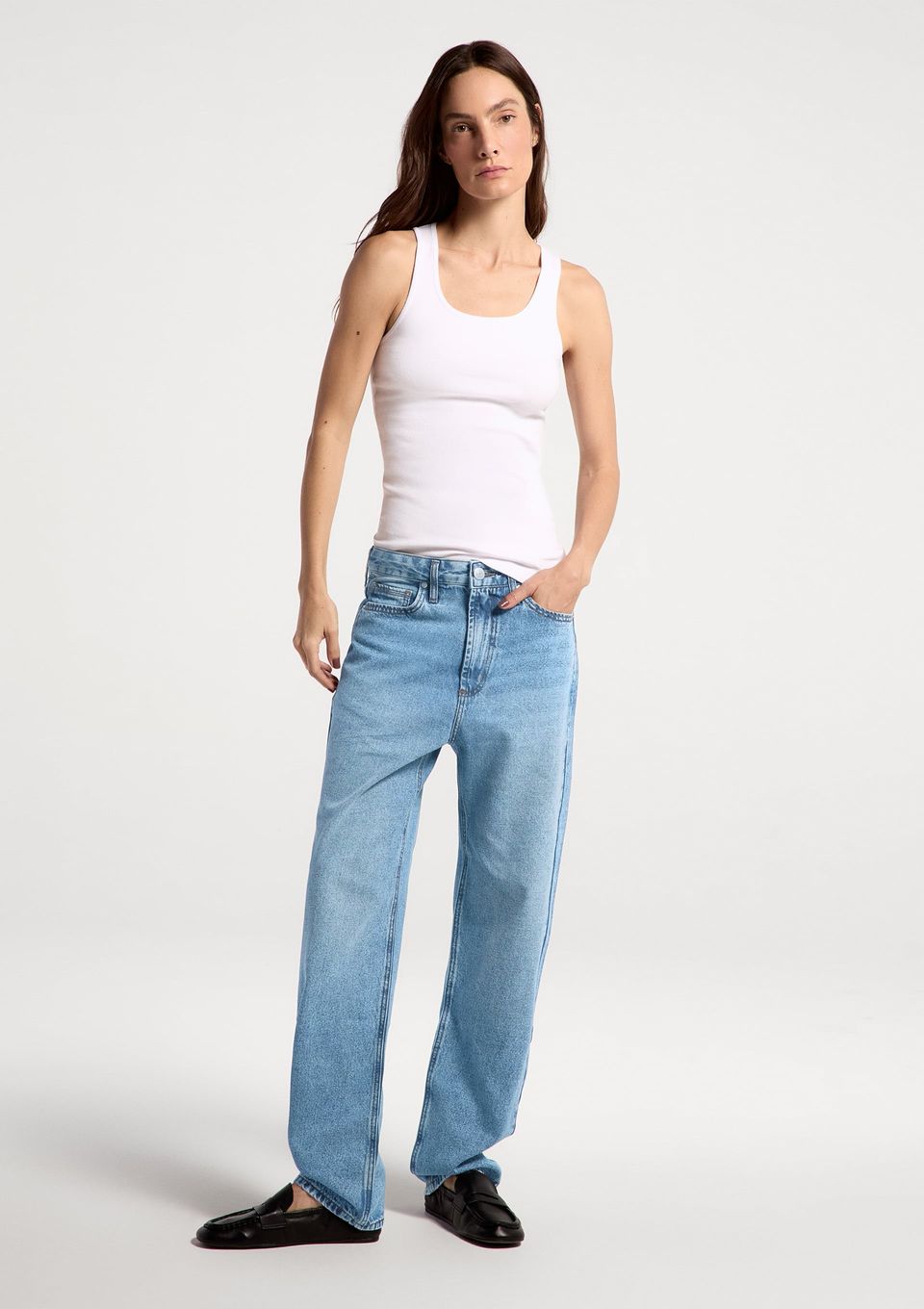 Calça Jeans Feminina Reta Cintura Média - Azul
