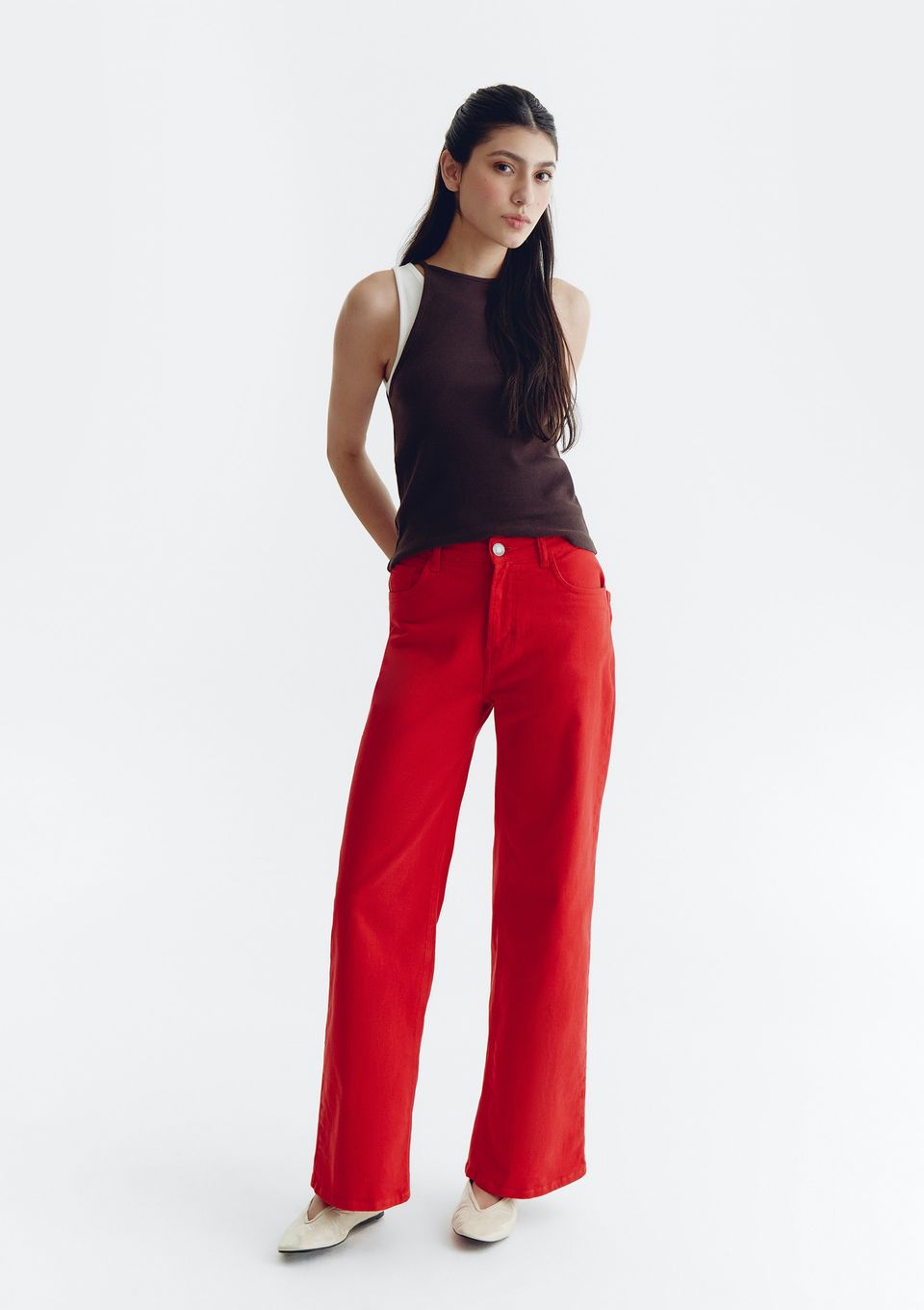 Calça Feminina Wide Leg em Sarja - Vermelho