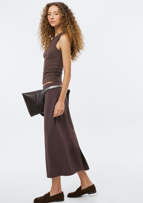 Saia Midi Reta com Elastano - Marrom — Hering