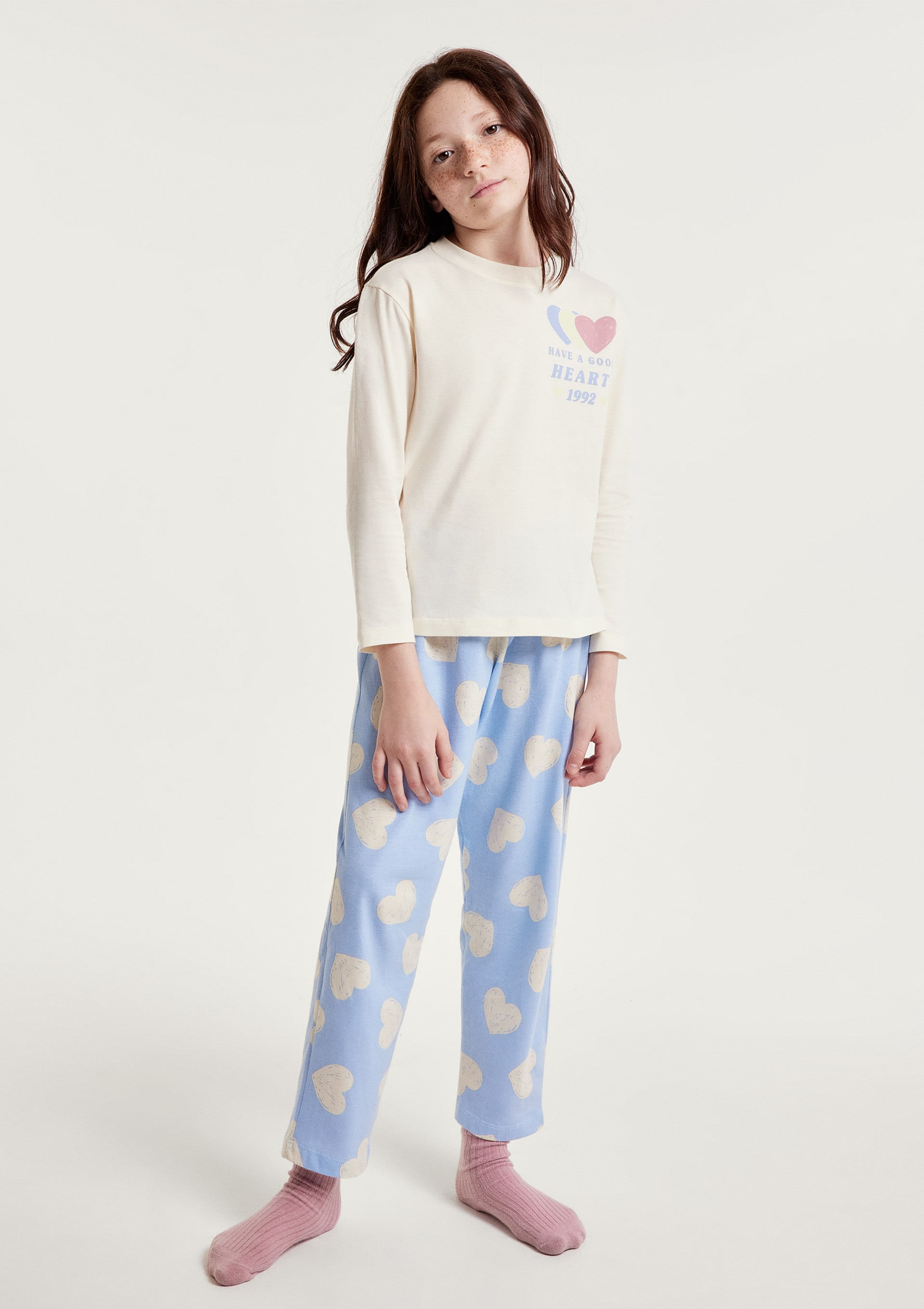 Conjunto de Pijama Longo Infantil Menina Estampado - Azul — Hering