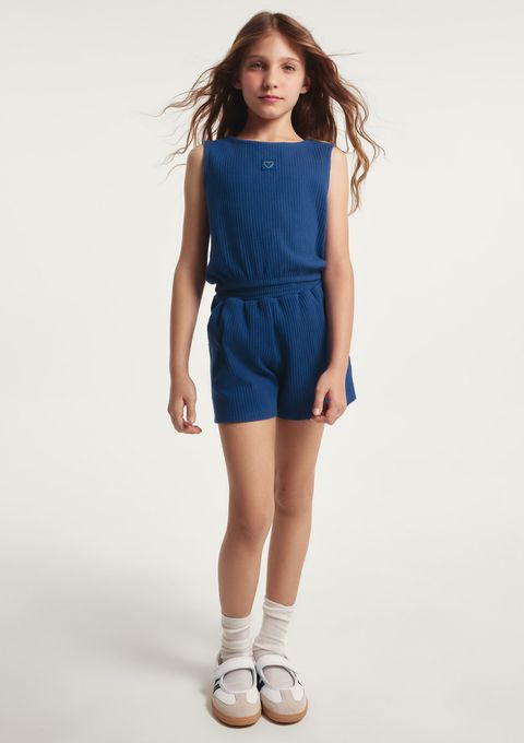 Conjunto Curto Infantil Menina em Ribana Canelada - Azul — Hering
