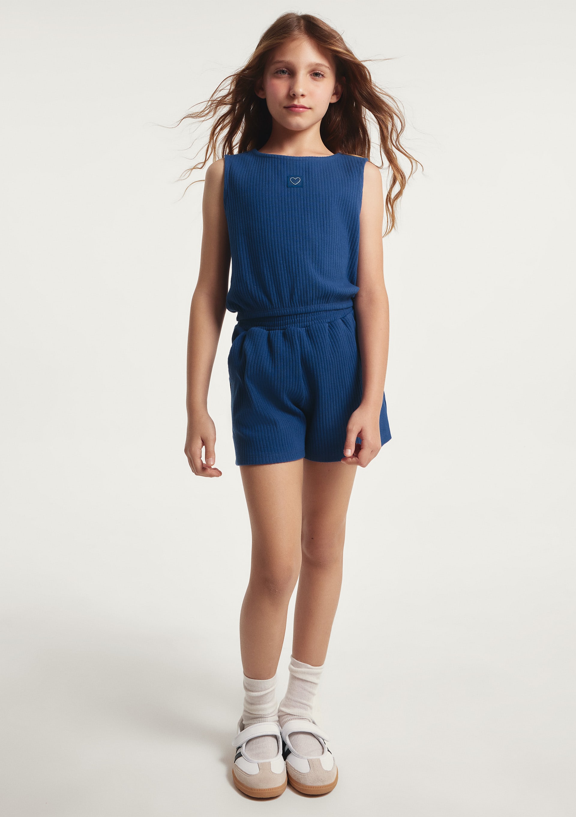 Conjunto Curto Infantil Menina em Ribana Canelada - Azul — Hering