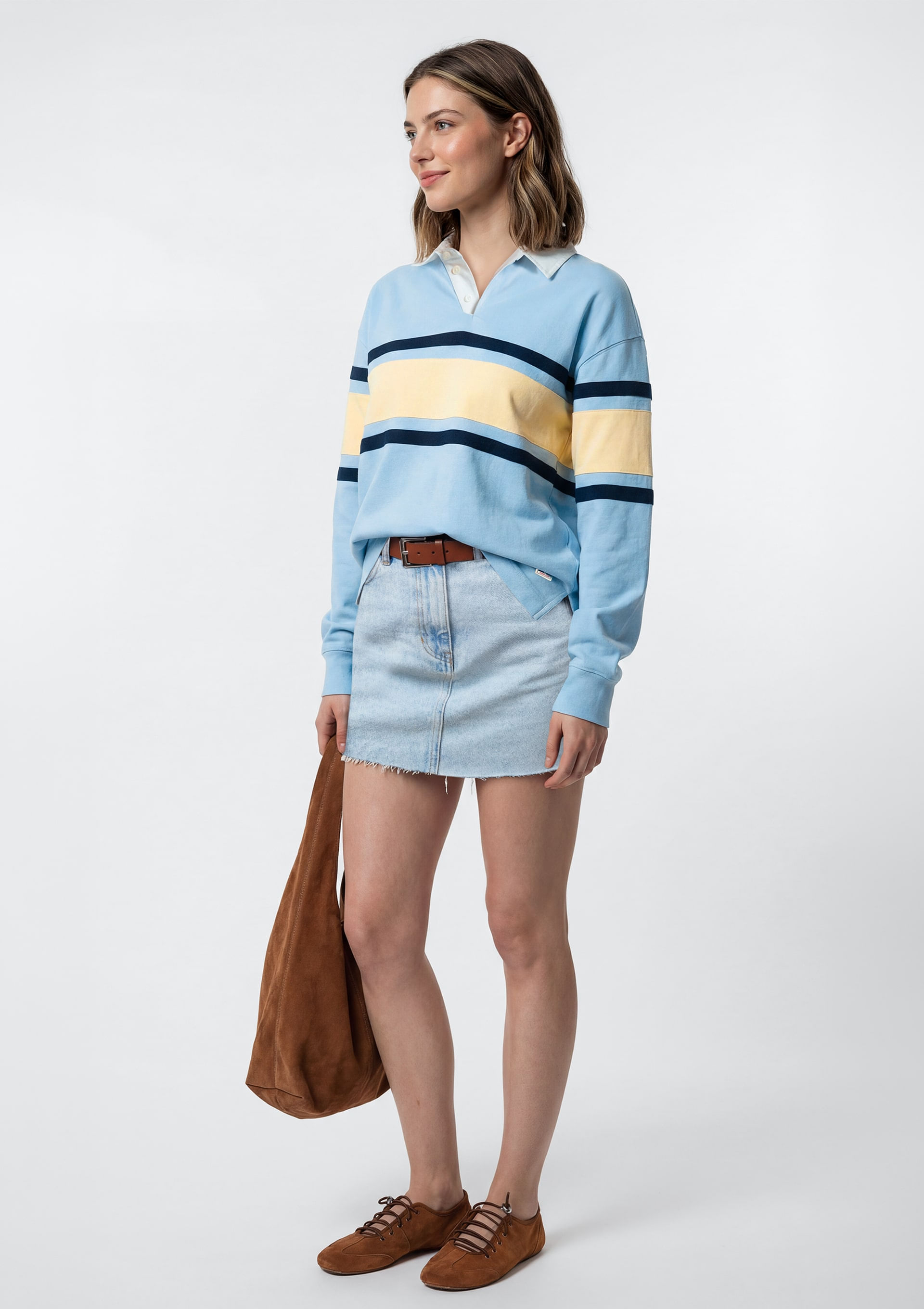 Polo Feminina Manga Longa Box com Recortes - Azul — Hering