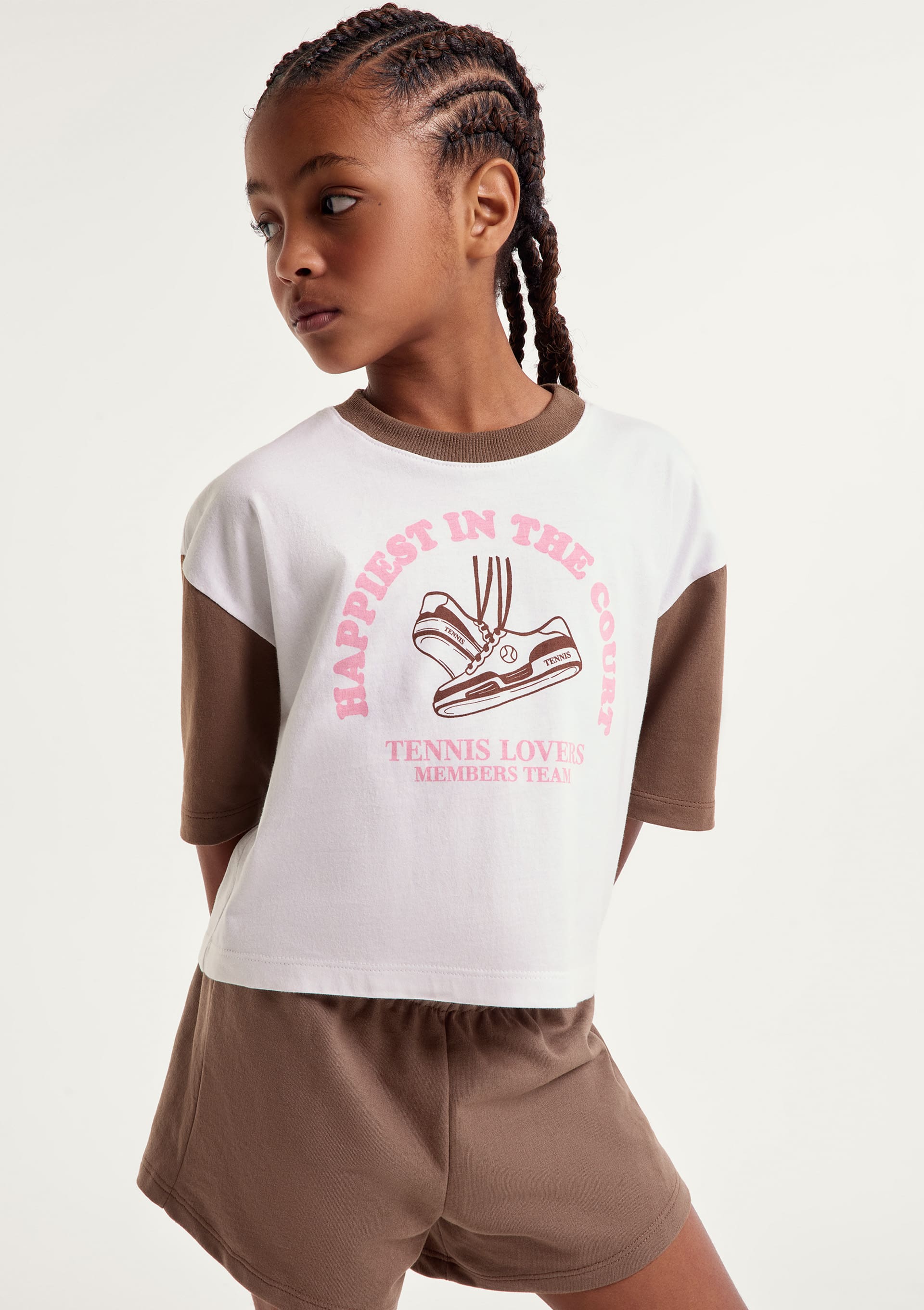 Conjunto Curto em Moletom Infantil Menina com Estampa - Marrom — Hering