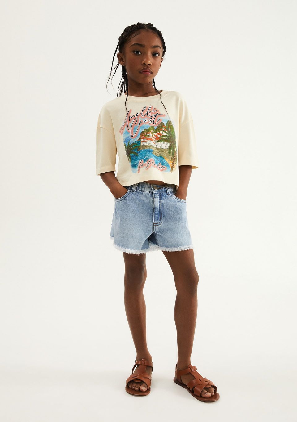 Shorts Jeans Infantil Menina Barra Desfiada - Azul