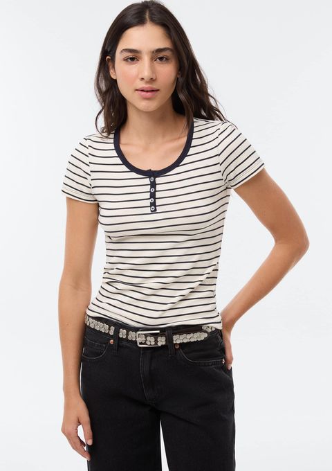 Blusa Feminina Listrada com Peitilho - Azul — Hering