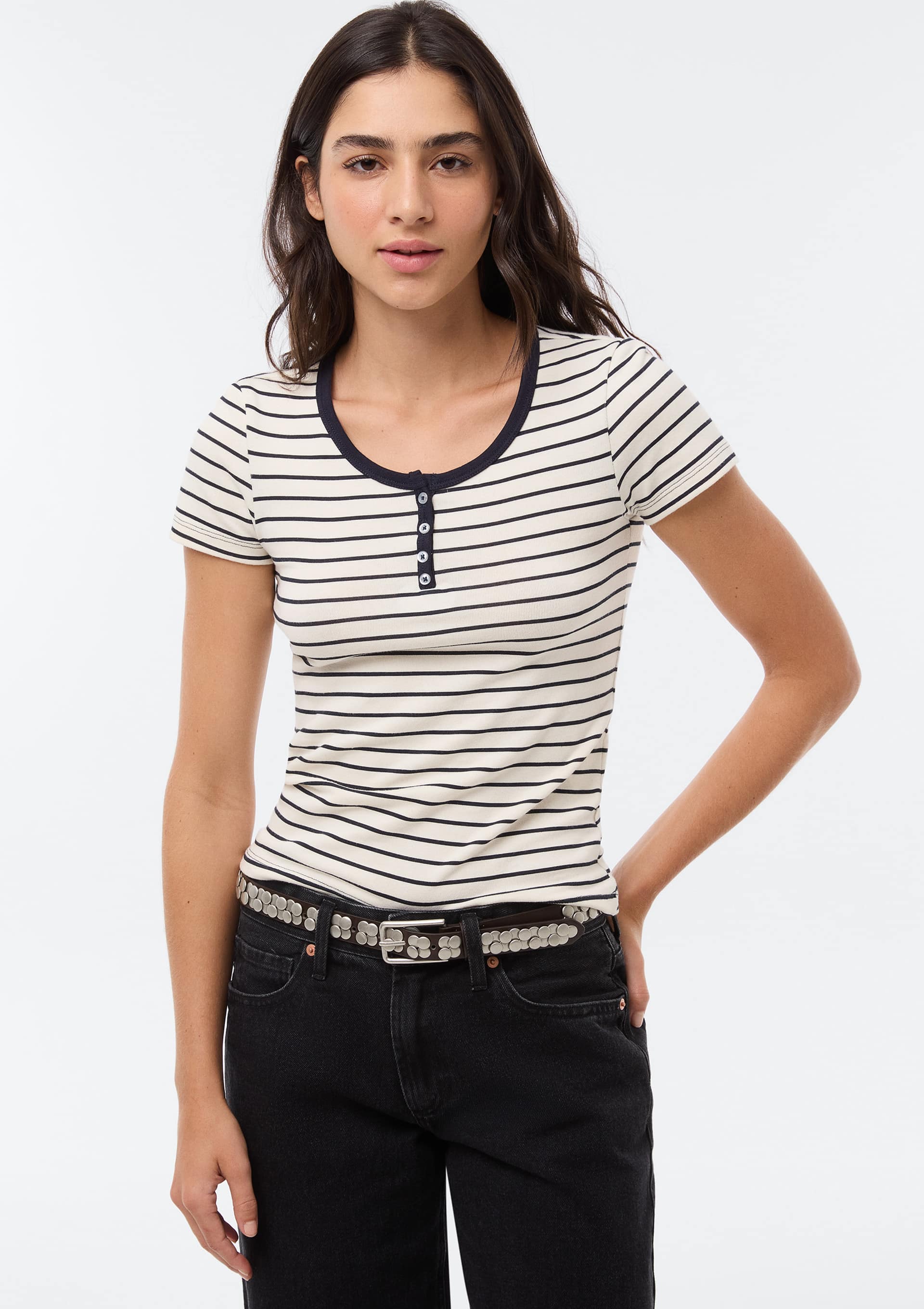 Blusa Feminina Listrada com Peitilho - Azul — Hering