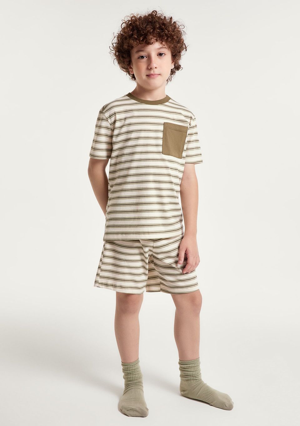 Pijama Curto Infantil Menino em Algodão Estampada - Verde