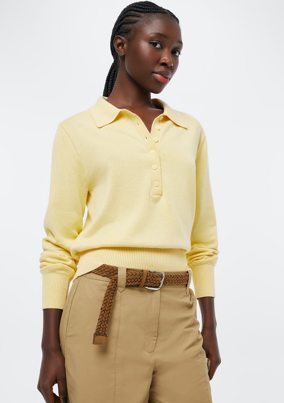 Polo Feminina Tricô Manga Longa - Creme