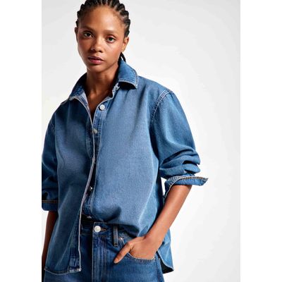 Camisa Jeans Feminina Manga Longa - Azul