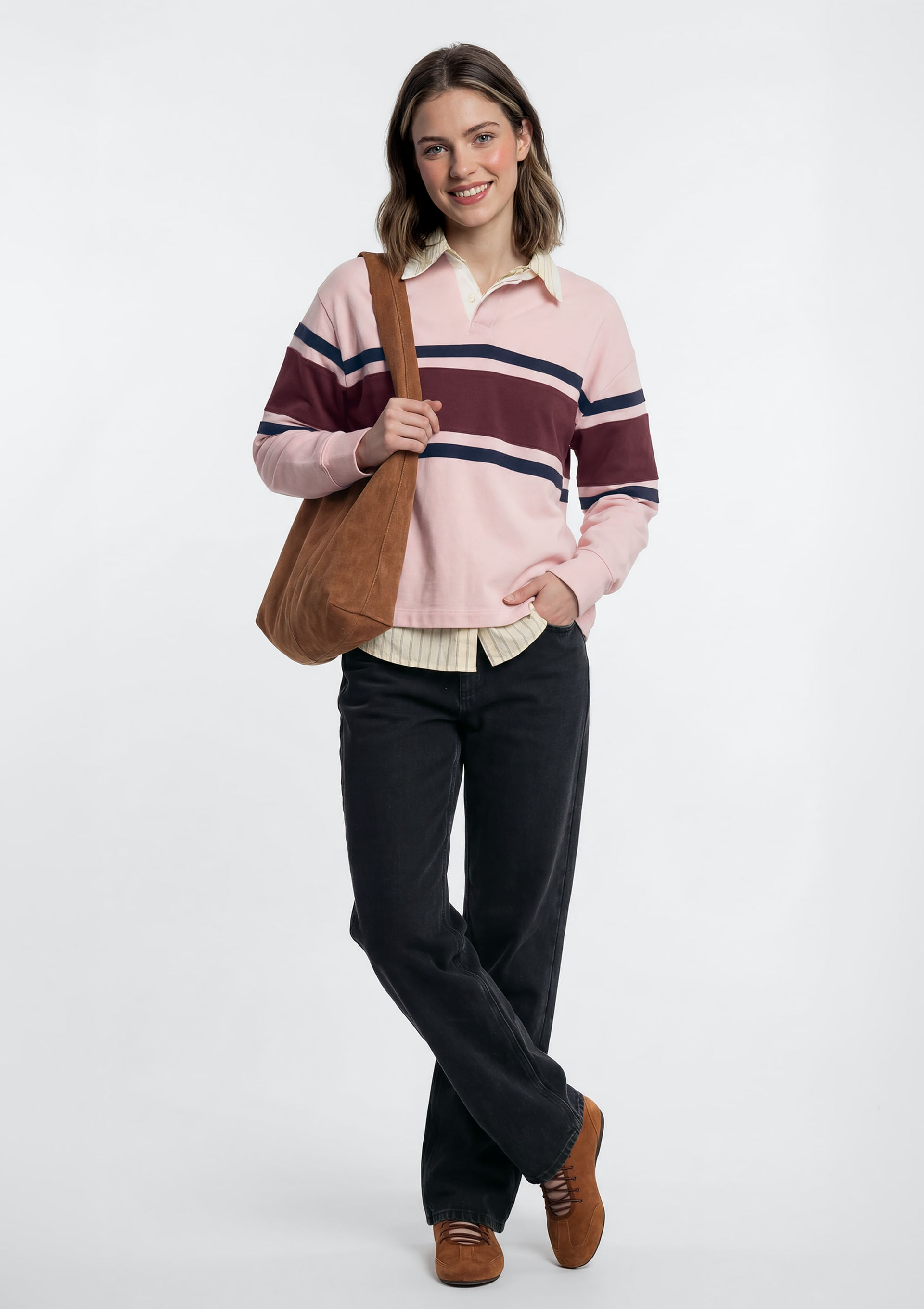 Polo Feminina Manga Longa Box com Recortes - Rosa — Hering