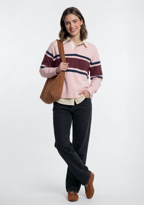 Polo Feminina Manga Longa Box com Recortes - Rosa — Hering