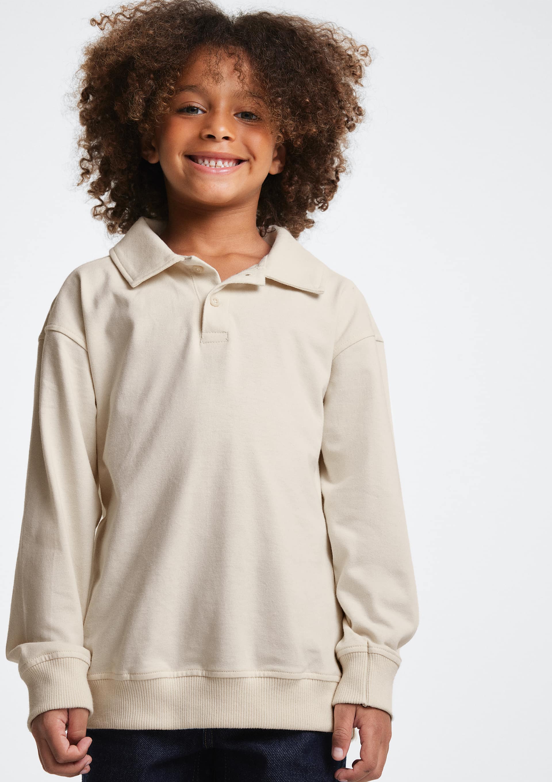 Camisa Polo Infantil Menino Manga Longa Super Cotton - Creme — Hering