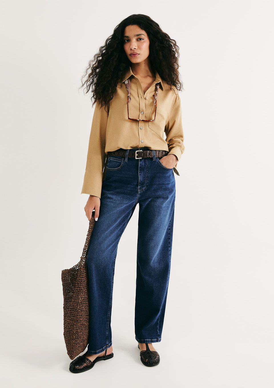 Calça Jeans Feminina Reta Cintura Alta - Azul