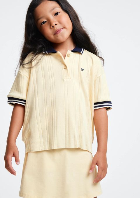 Camisa Polo Menina Relaxed Canelada - Creme — Hering