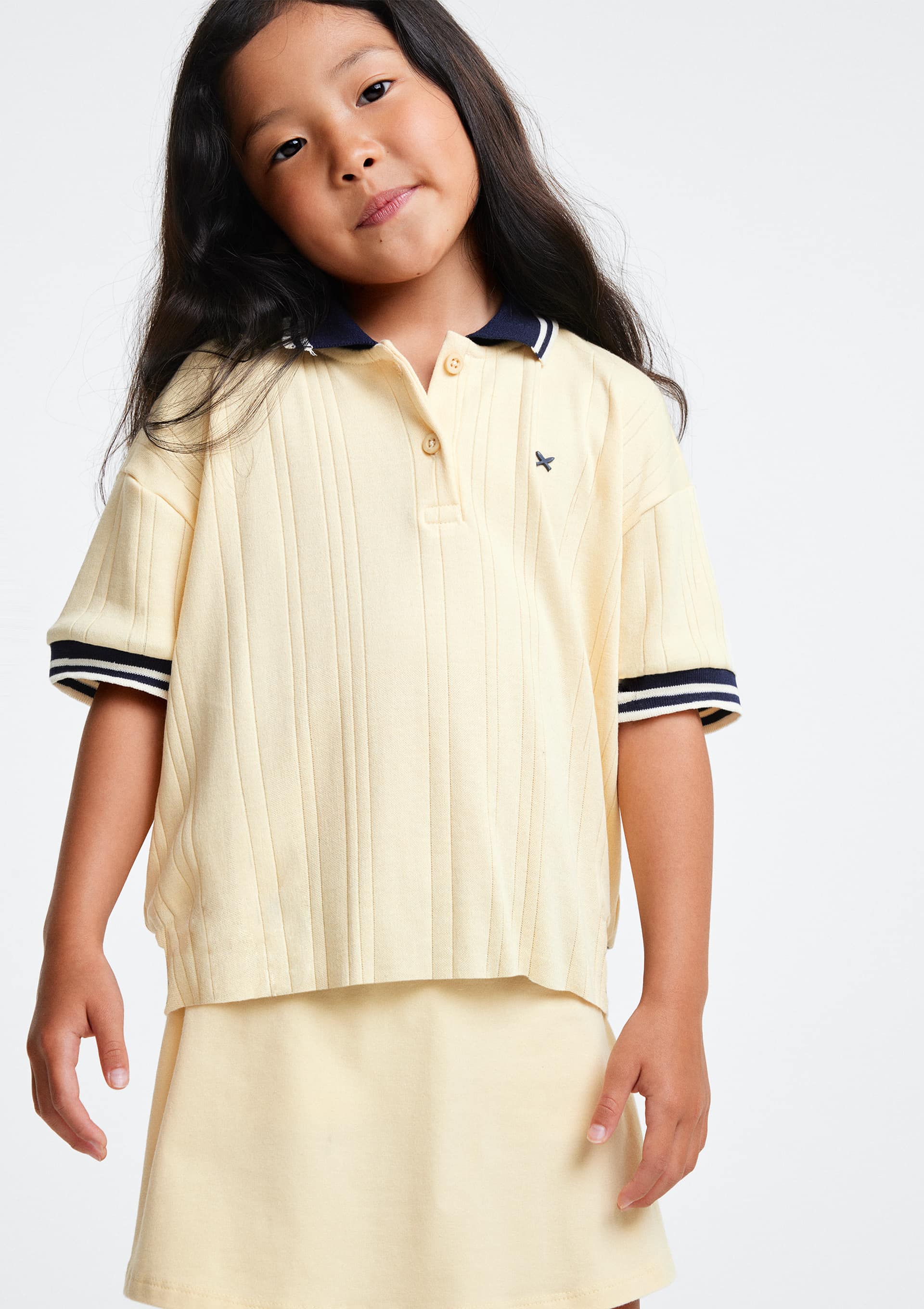 Camisa Polo Menina Relaxed Canelada - Creme — Hering