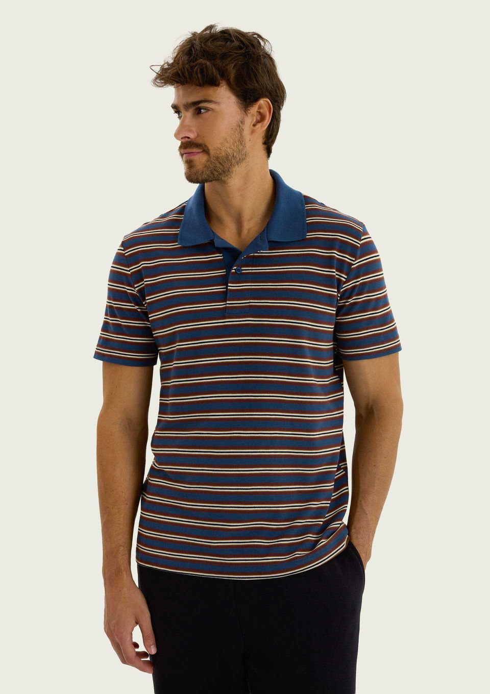 Camisa Polo Masculina em Piquet Fio Tinto - Azul