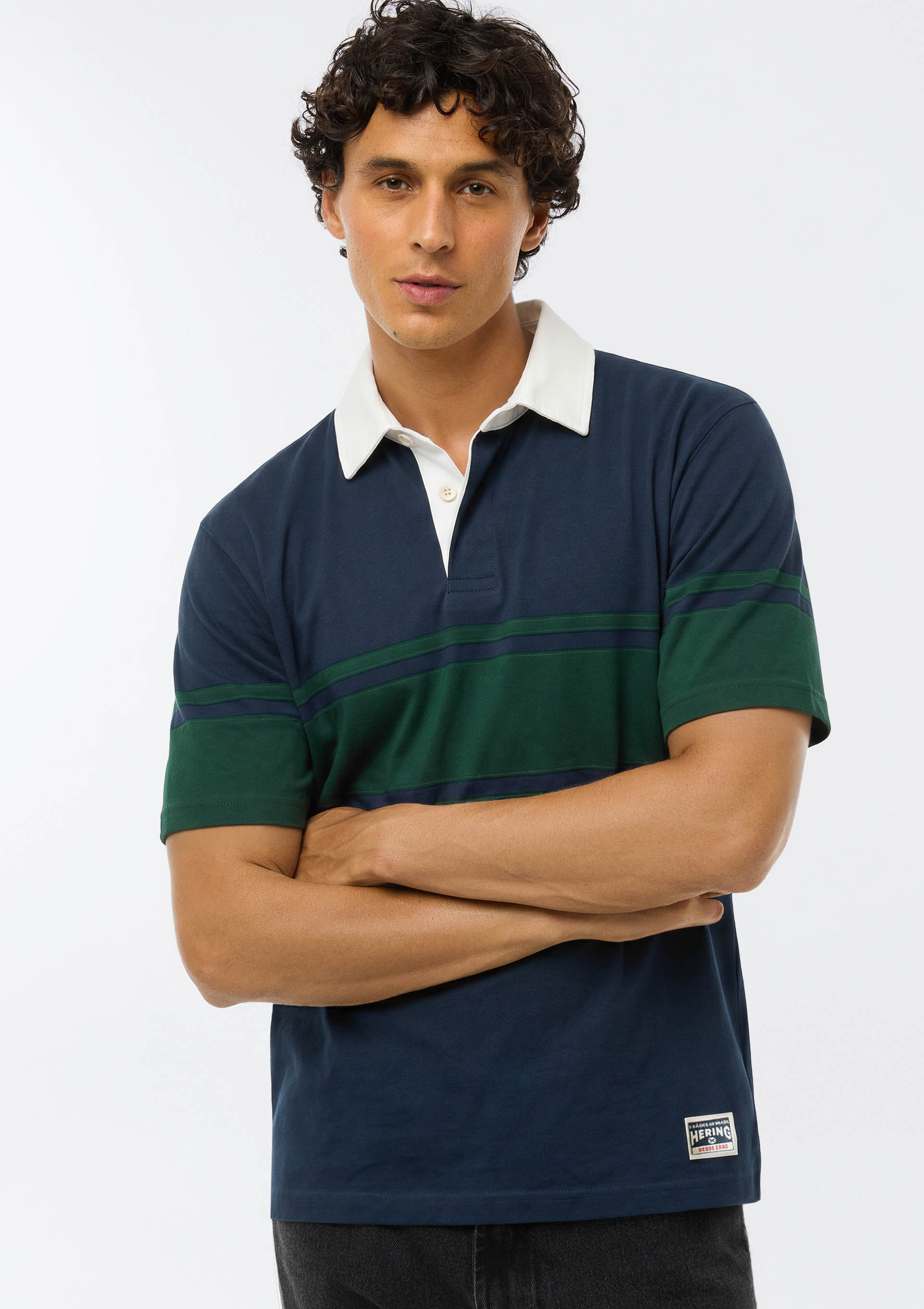 Camisa Polo Masculina Comfort Estampada - Azul — Hering