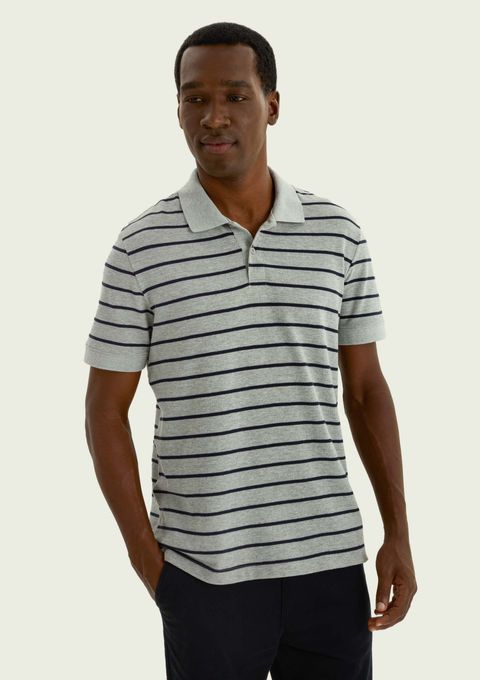 Camisa Polo Masculina Listrada - Cinza — Hering