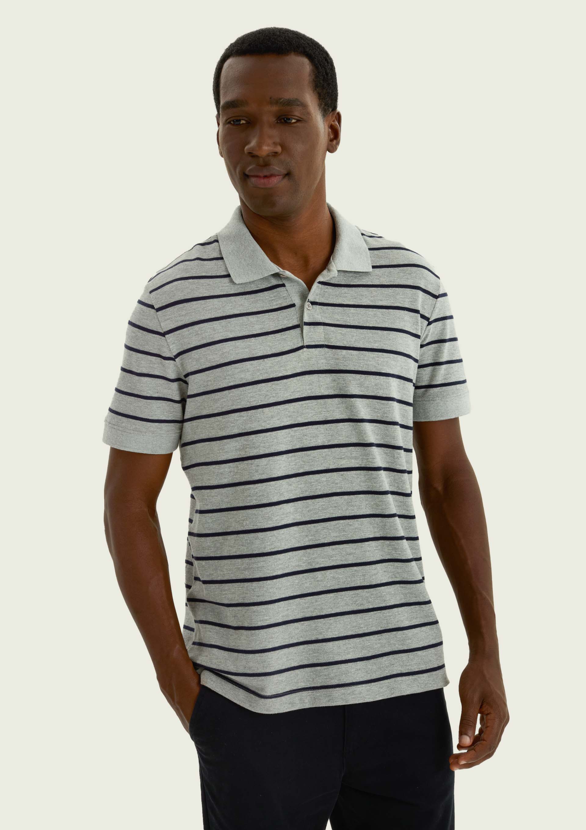 Camisa Polo Masculina Listrada - Cinza — Hering
