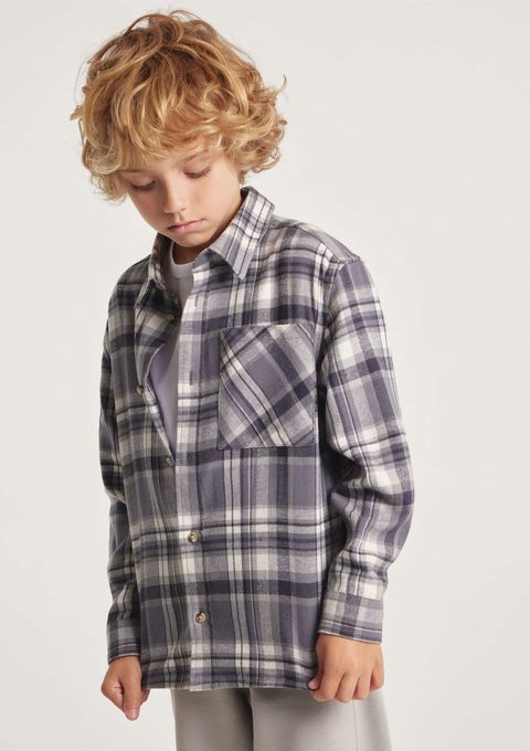 Camisa Infantil Menino Flanelada Xadrez - Cinza — Hering