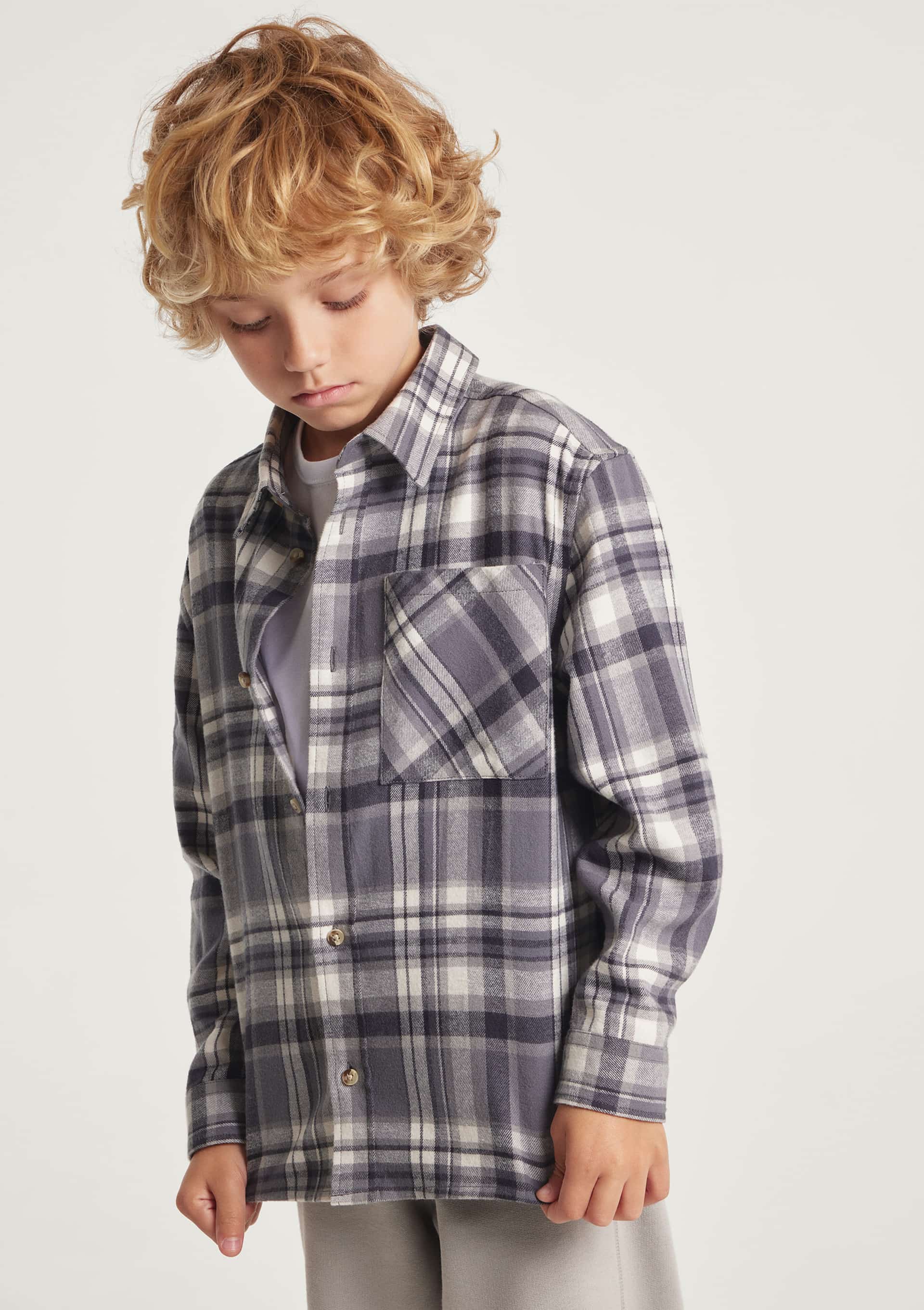 Camisa Infantil Menino Flanelada Xadrez - Cinza — Hering