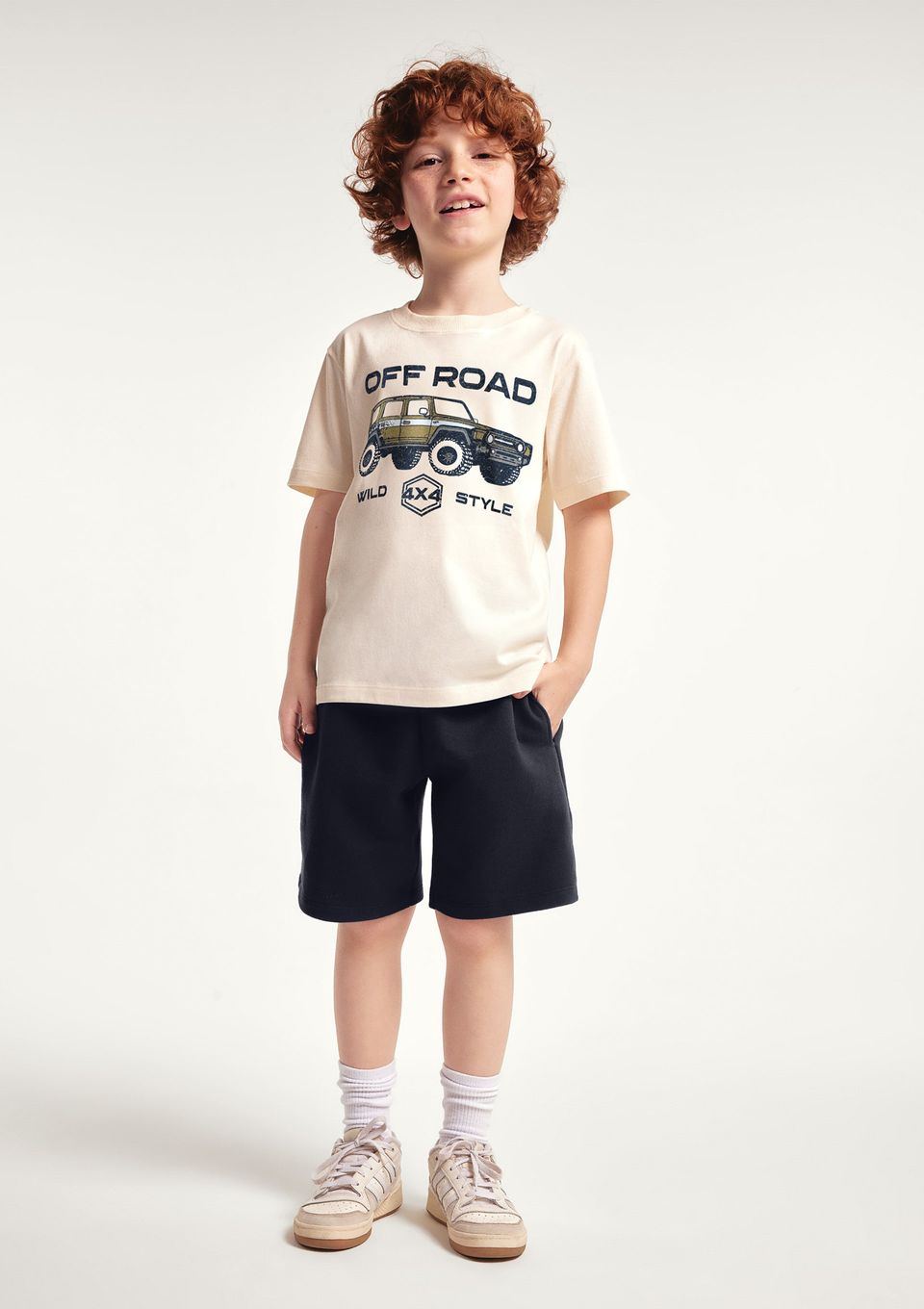 Conjunto Infantil Menino Curto com Estampa - Off White
