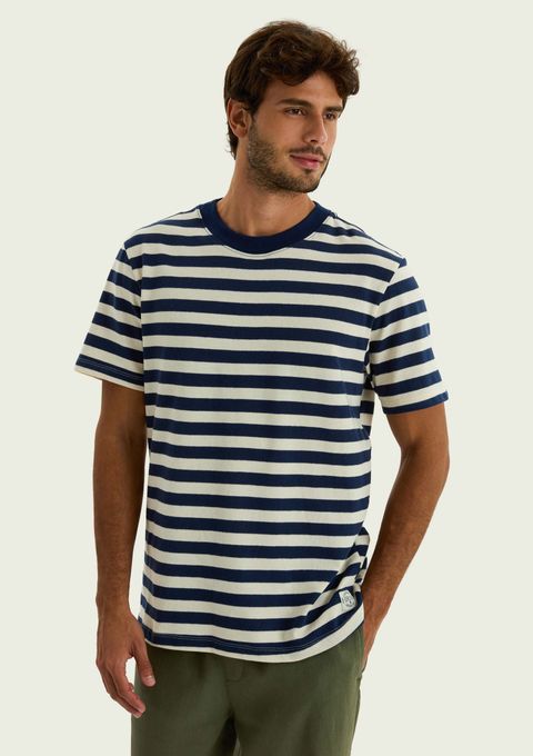 Camiseta Masculina Fio Tinto Listrada - Azul — Hering