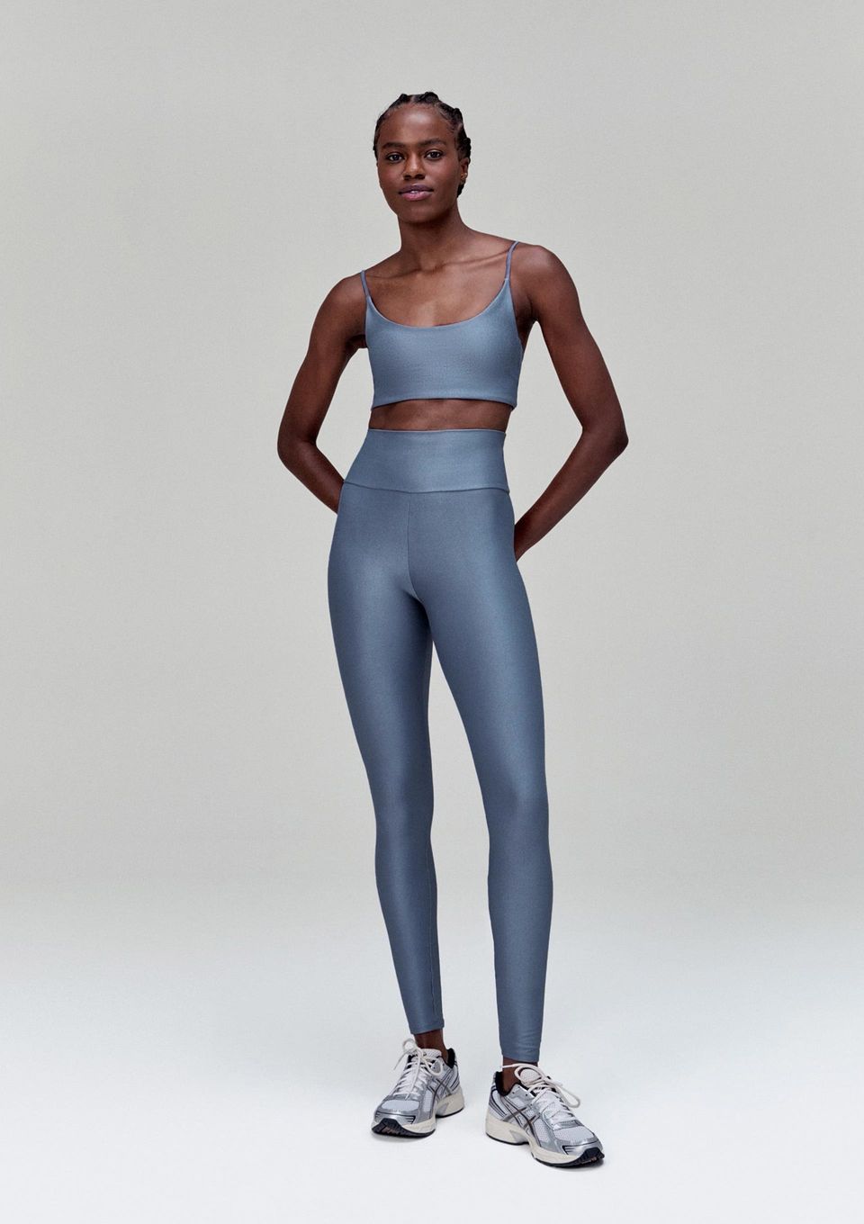 Calça Legging Esportiva Brilho com Proteção Uv 50+ - Azul
