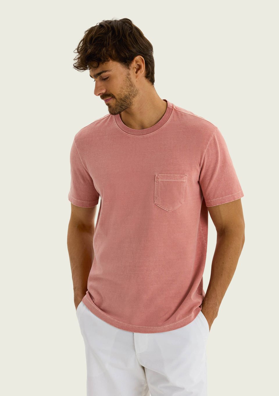 Camiseta Masculina Estonada em Malha Binada - Rosa