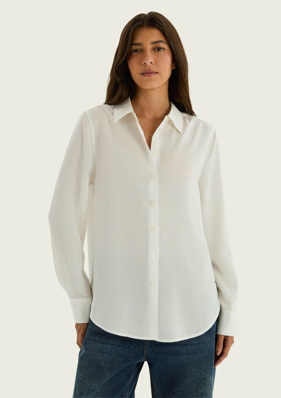 Camisa Feminina Manga Longa em Liocel - Off White