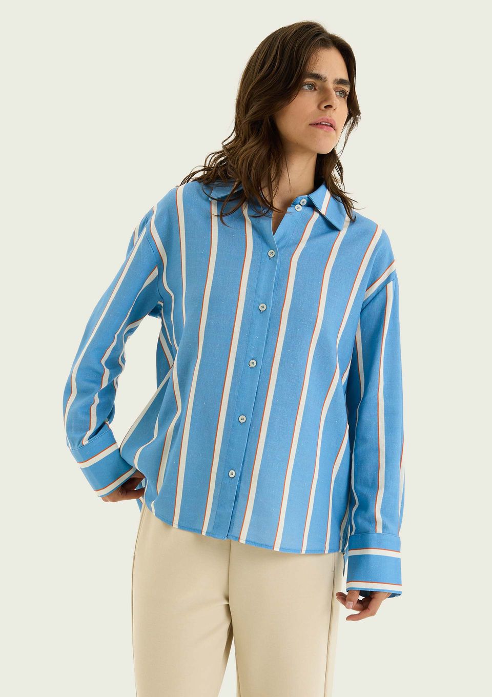 Camisa Feminina Manga Longa Listrada - Azul