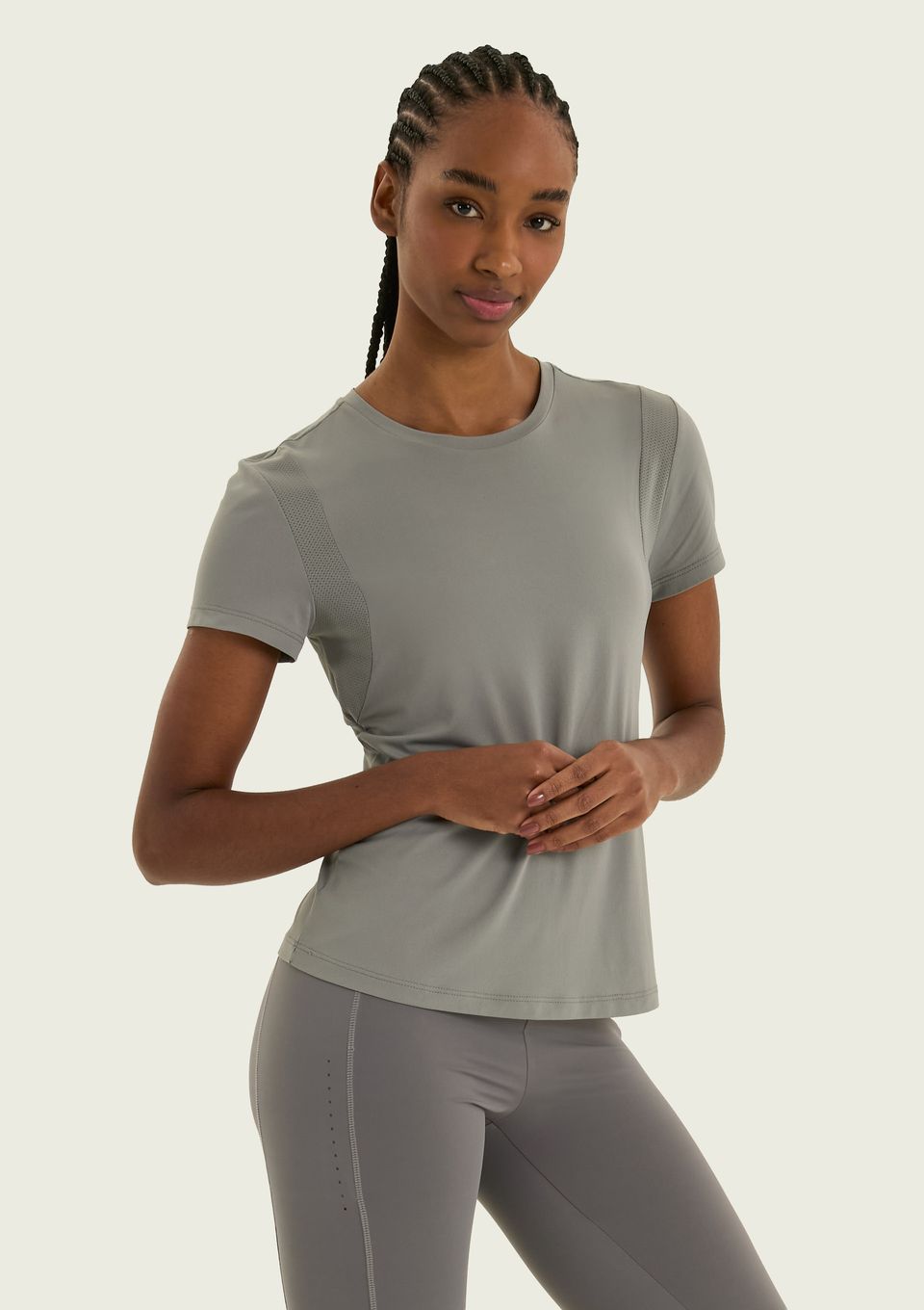 Camiseta Esportiva Feminina Texturizada Secagem Rápida - Cinza