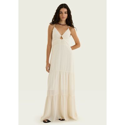 Vestido Midi Com Recortes - Off white