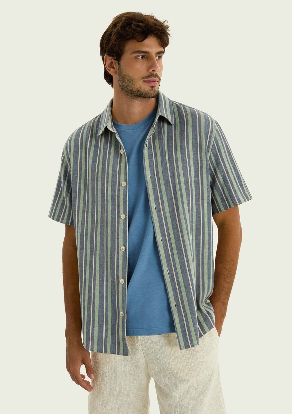 Camisa Masculina Fio Tinto Texturizada - Azul