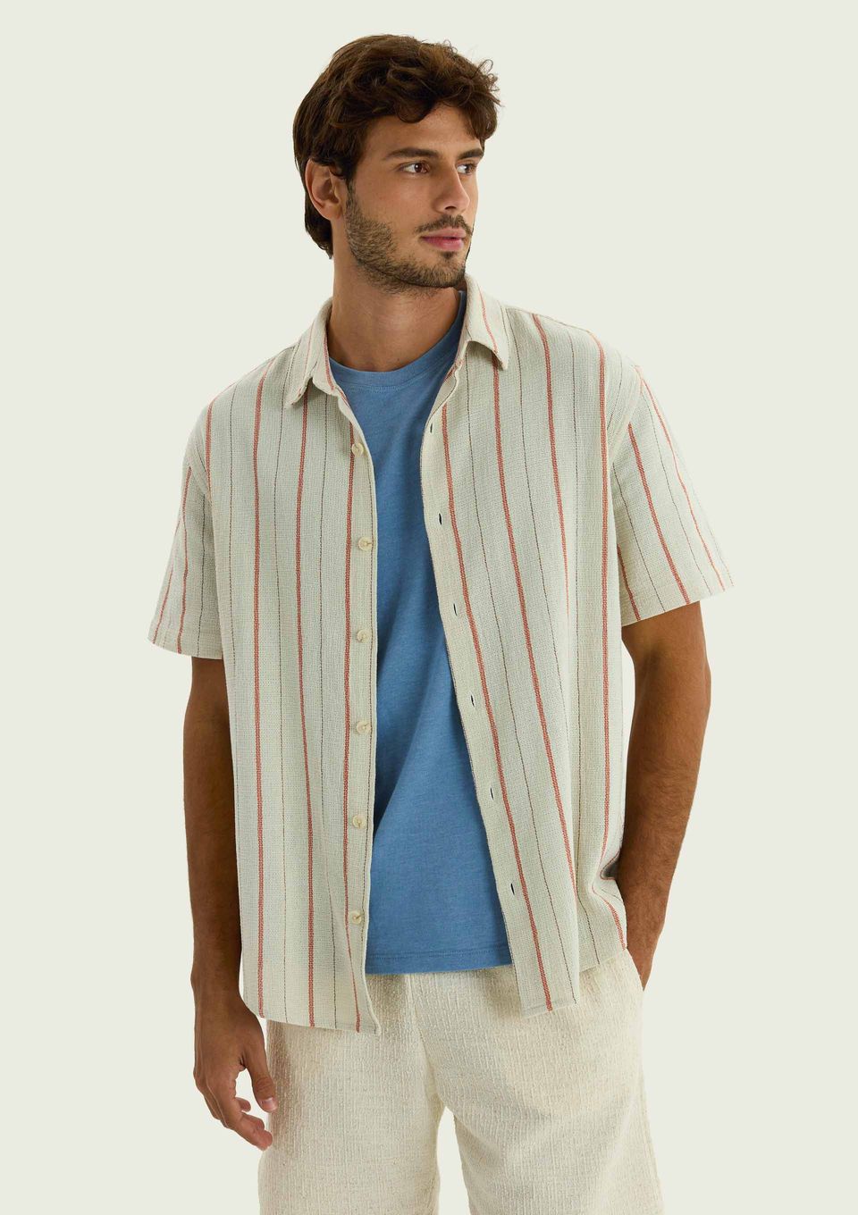 Camisa Masculina Fio Tinto Texturizada - Off White