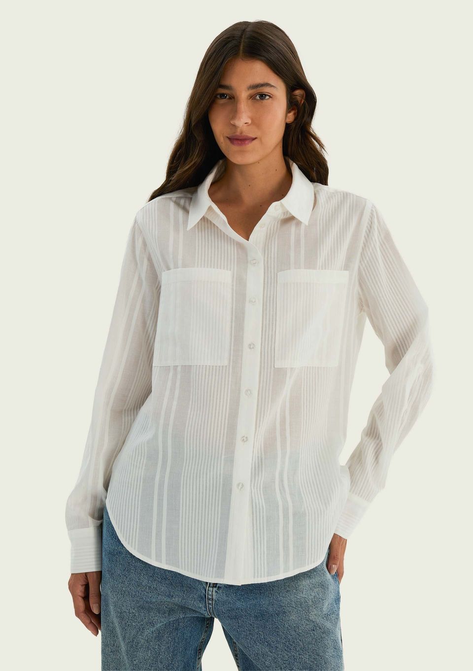Camisa Feminina Ampla Manga Longa - Off White